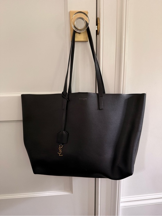 Saint Laurent Handbags - Saint Laurent Black Leather Tote with Gold YSL Charm